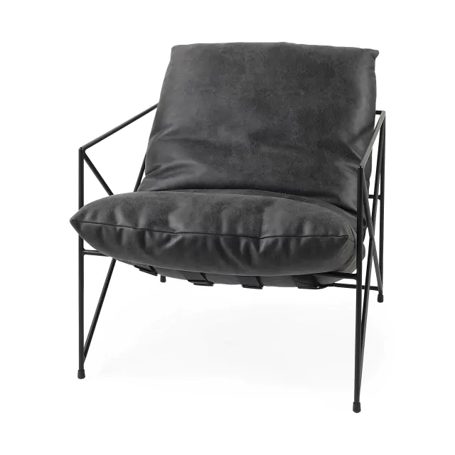 Black Faux Leather Contemporary Metal Chair Black Faux Leather Contemporary Metal Chair