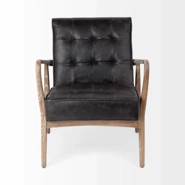 Black Leather Accent Chair With Wrapped Ash Wood Frame Black Leather Accent Chair With Wrapped Ash Wood Frame