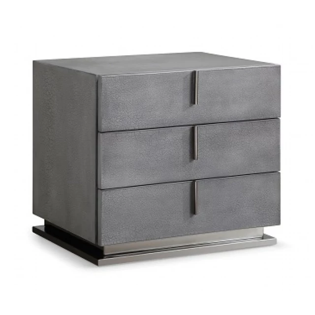 Gray crackle finish drawer nightstand with wood and metal details