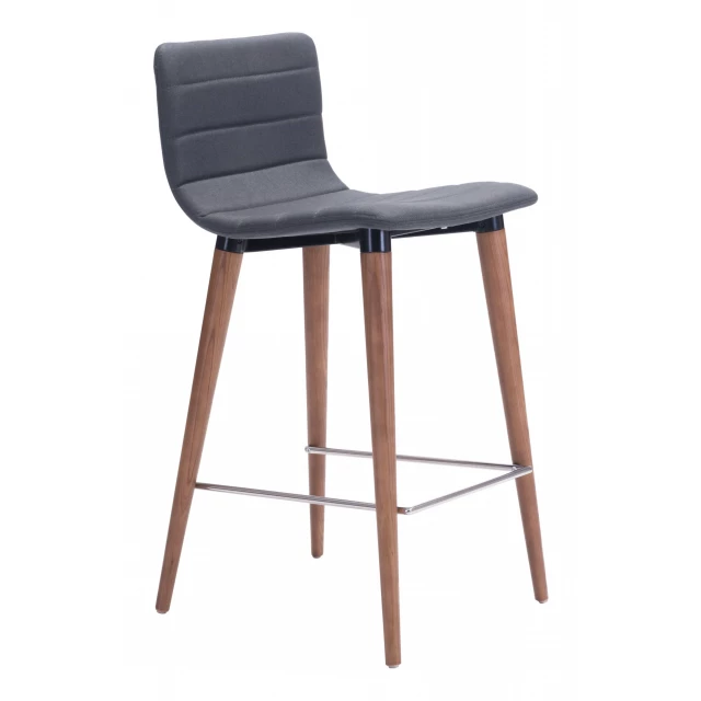 Low back counter height bar chairs made of wood and metal with composite and natural materials