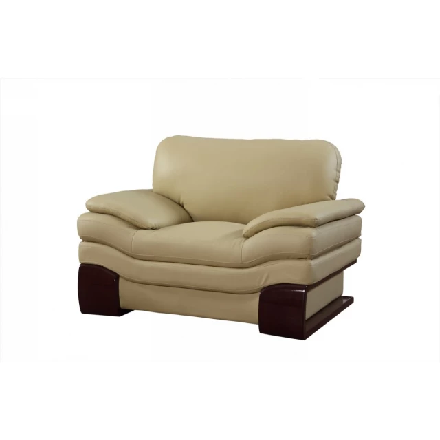 dazzling beige leather chair with armrests for comfort and elegant wood accents