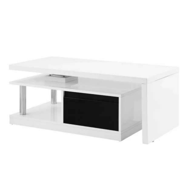 White rectangular coffee table with drawers and shelf for living room furniture