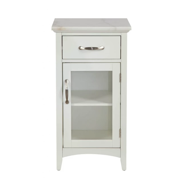 Compact stylish white marble cabinet with wood chest of drawers and rectangle table top in furniture