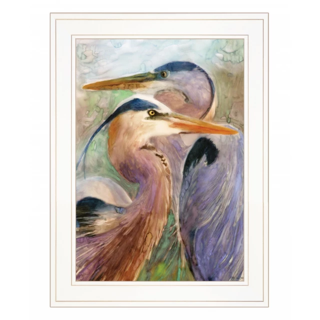 duet white framed print wall art featuring a bird with detailed feathers and beak in a painting style