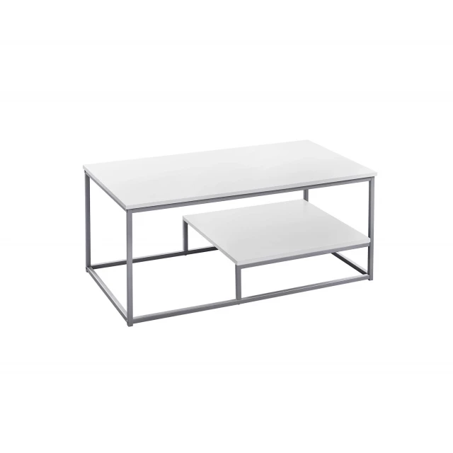 White silver metal table with glass top and symmetrical square design for outdoor furniture