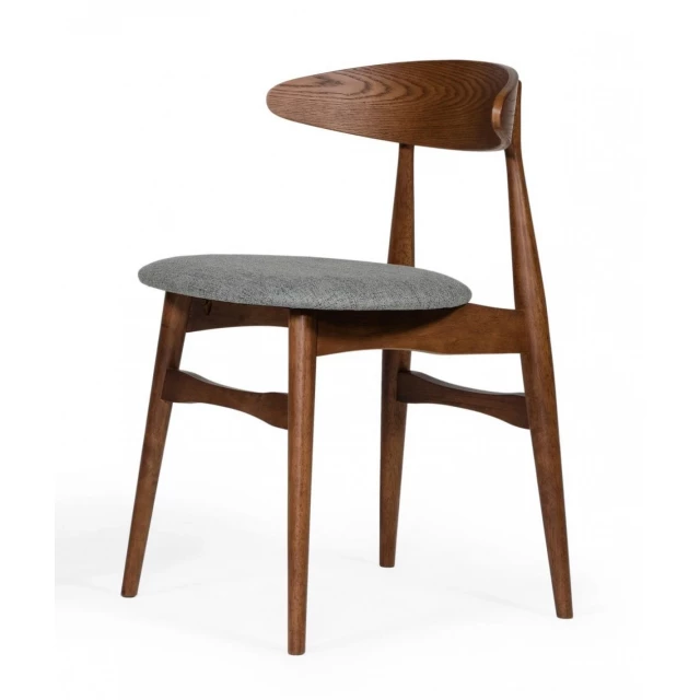 Gray walnut fabric dining chairs with wood frame and natural material design