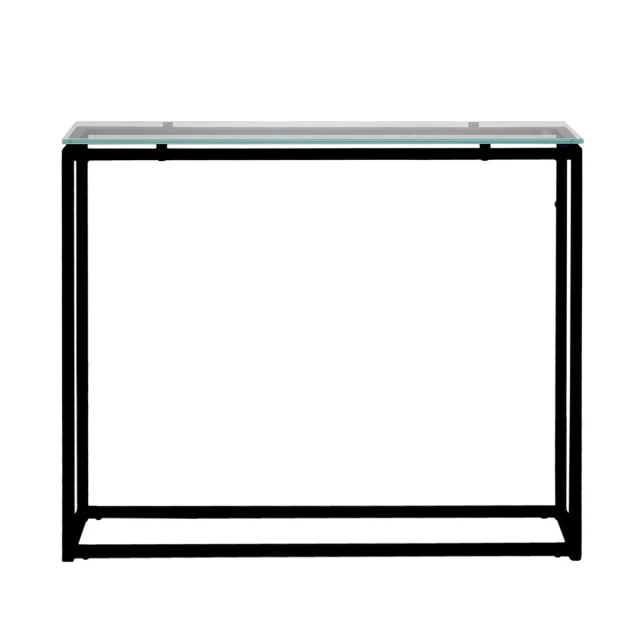clear black glass frame console table with rectangular transparent design