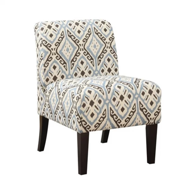 Blue black pattern upholstered accent chair with metal legs