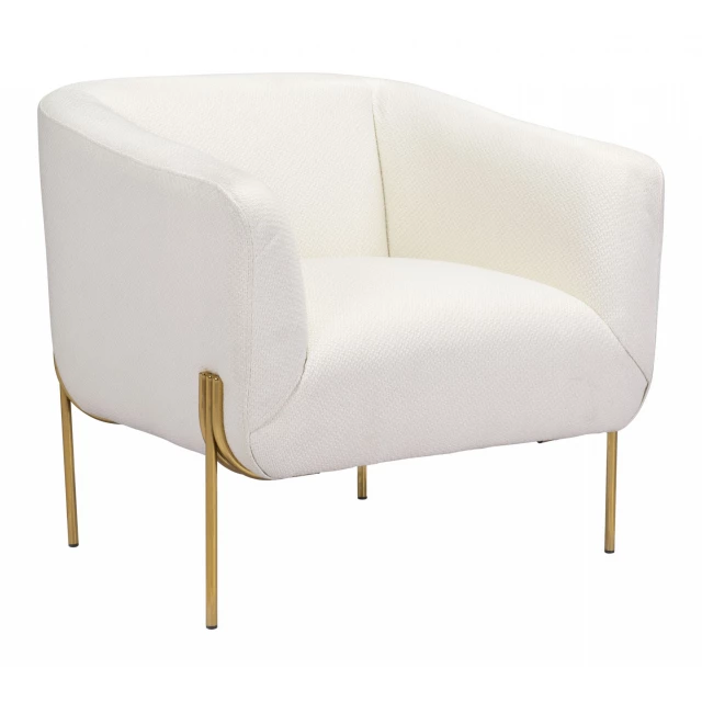 Ivory gold textural upholstered accent armchair with clean design and comfortable seating