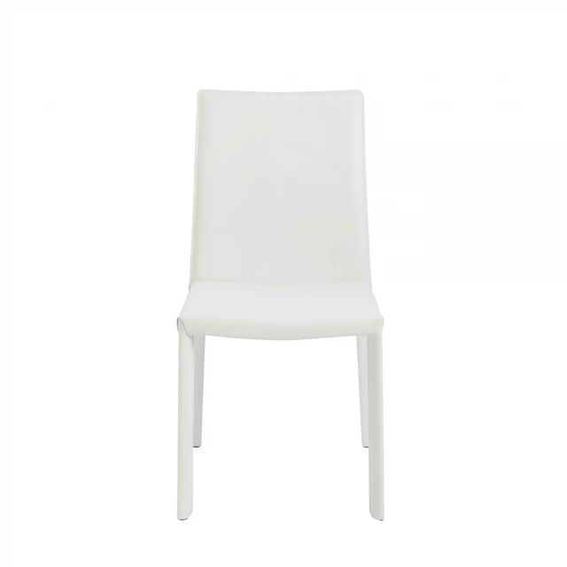 White upholstered leather dining side chairs with wood and natural material design