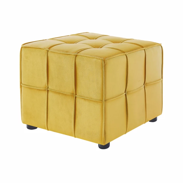 Yellow velvet black cube ottoman furniture with wood and beige accents