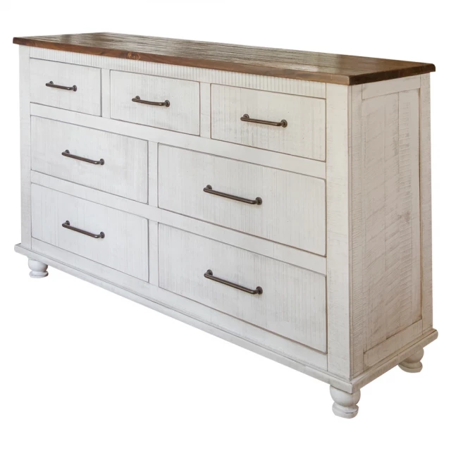 Solid wood seven drawer double dresser in natural finish