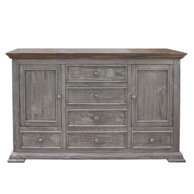 Solid wood six drawer triple dresser in natural finish
