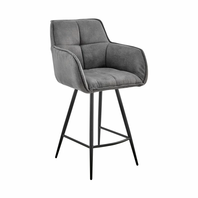 Black iron bar height chair with armrests and patterned comfort design