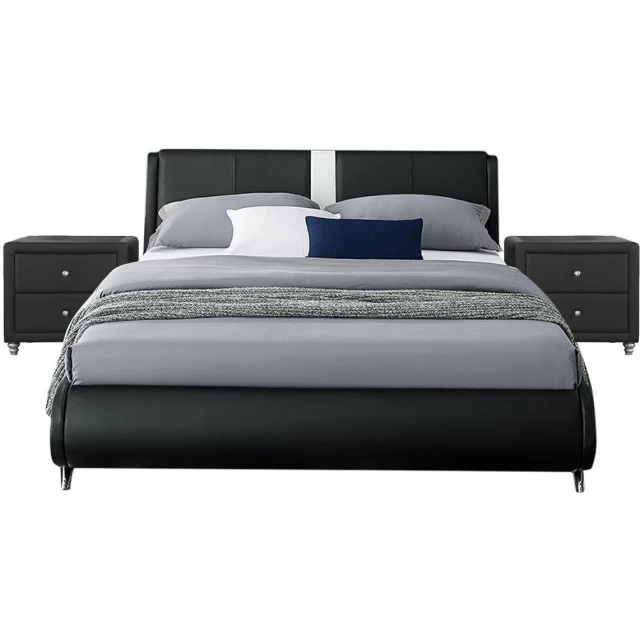 Black platform king bed with integrated nightstands for modern bedroom decor