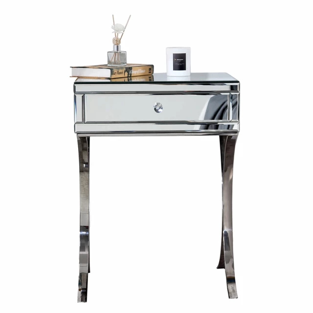 Mirrored silver finish nightstand with drawer for bedroom decor