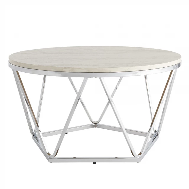 Round manufactured wood and metal coffee table with glass elements