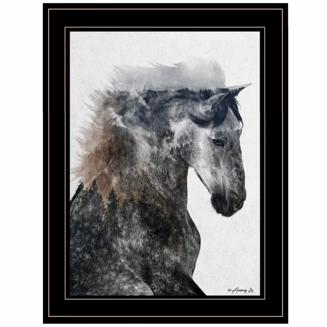 Stallion black framed print wall art featuring a horse painting with rectangular picture frame