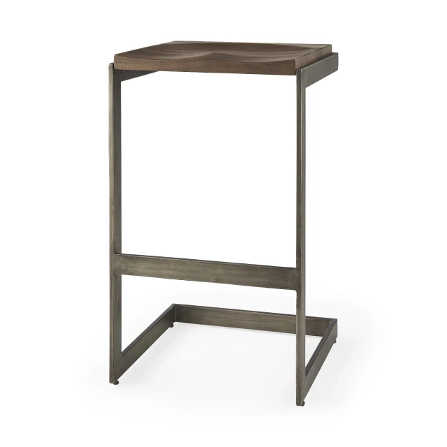 Bar height bar chair with wood finish and rectangular table shelf detail