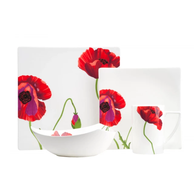 Bone china service for six with flower and plant design dinner plate