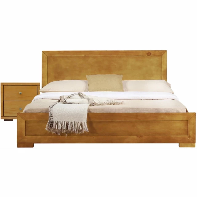 Oak wood platform twin bed with nightstand for modern bedroom decor