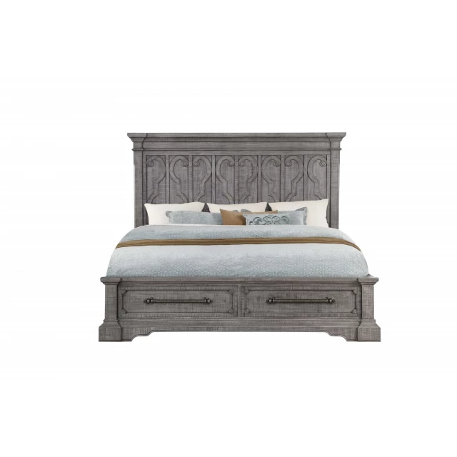 Salvaged natural wood queen bed with storage