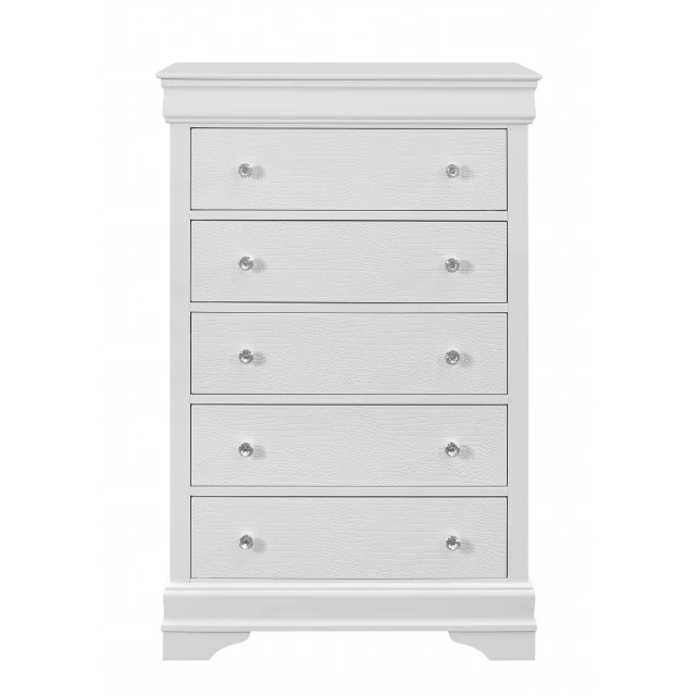 White solid wood chest with five drawers for bedroom storage