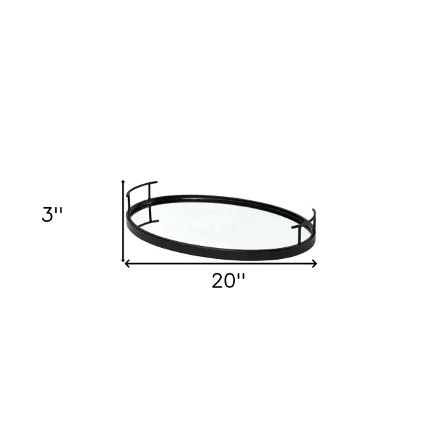 Matte Black Metal With Two Handle Both Sides And Mirrored Glass Bottom Tray Matte Black Metal With Two Handle Both Sides And Mirrored Glass Bottom Tray