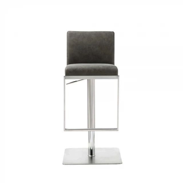 Gray silver stainless steel bar chair with armrests and pattern design