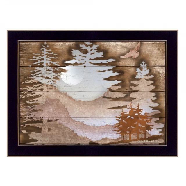 ii black framed print wall art with brown wood branches and textile painting