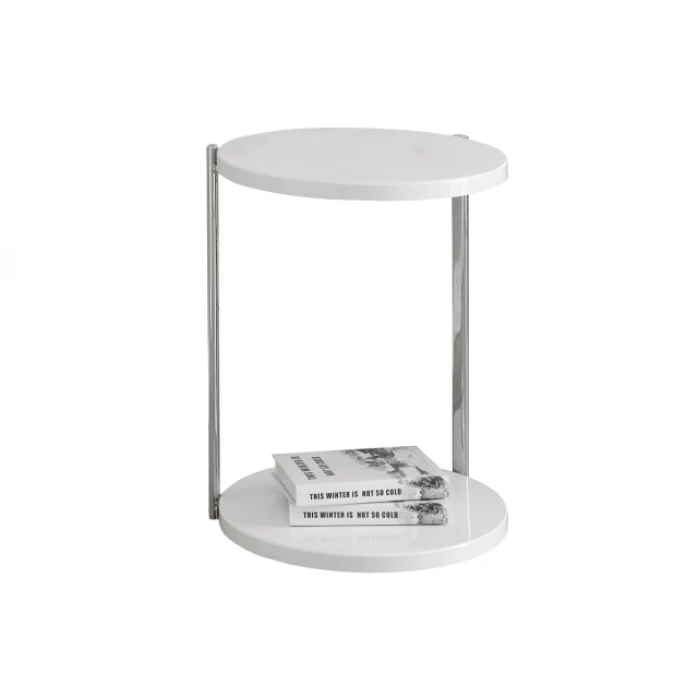 White round end table shelf with circle transparency and material property design