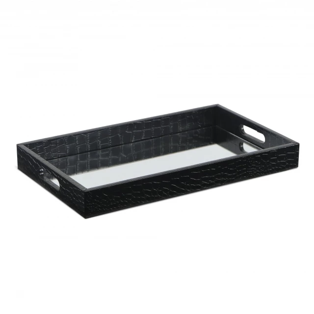 black faux snakeskin tray with beveled mirror for home decor
