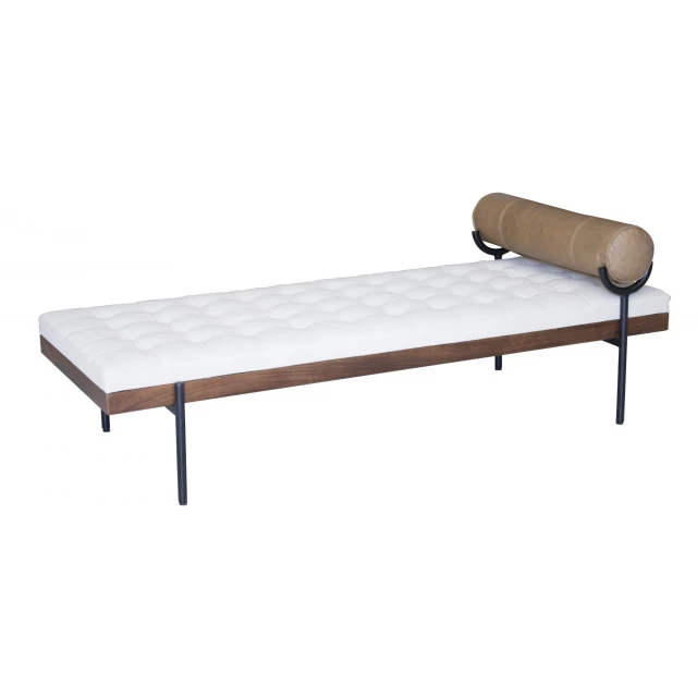 Ivory upholstered cotton blend bedroom bench with hardwood legs