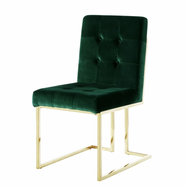 Gold upholstered velvet dining side chairs with armrests and natural material accents