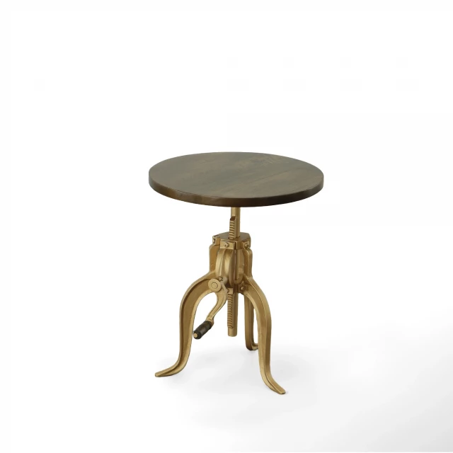 elm solid wood round end table with metal accents