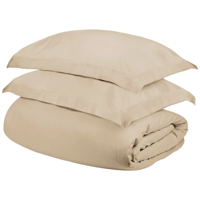 Blend thread count washable duvet cover in beige with comfortable linen texture and elegant design details