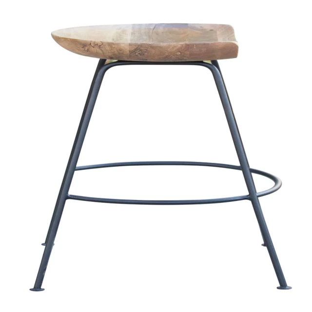 Gray backless counter height bar chair with wood and metal details
