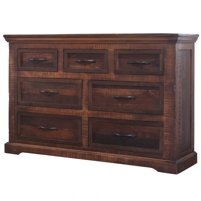 Solid wood seven drawer double dresser in natural finish