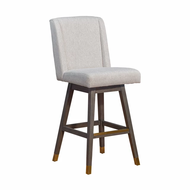 Gray solid wood swivel bar chair with armrests and natural material design