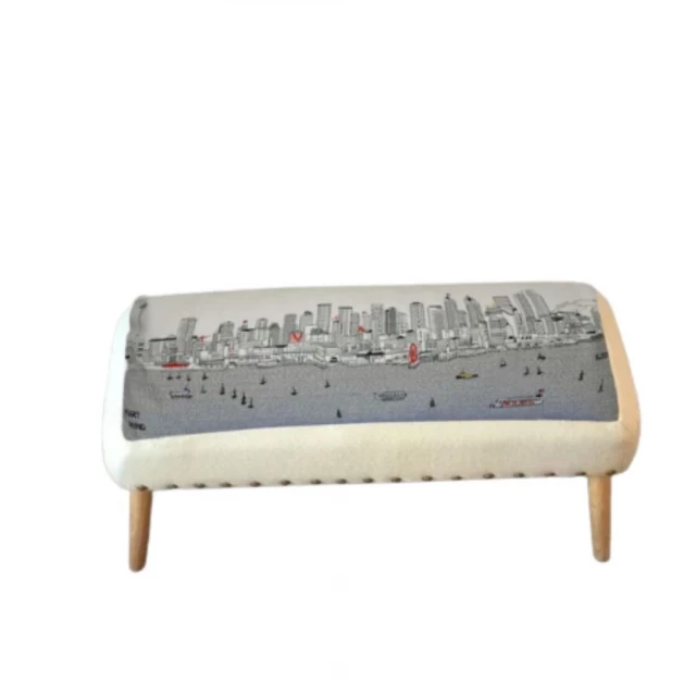 Cream wool brown ottoman in a rectangle shape with subtle textures
