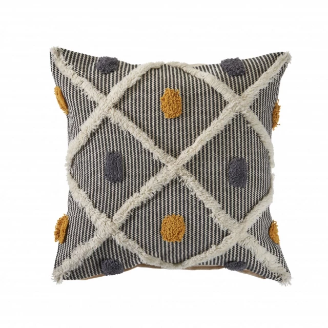 Off white cotton geometric zippered pillow with creative arts pattern and throw pillow design