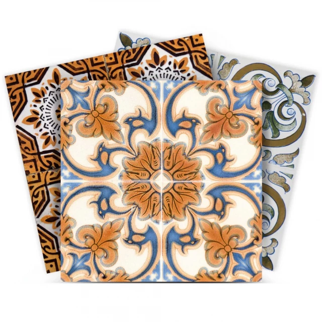 rustico linda removable peel stick tiles with dishware plant and flower pattern