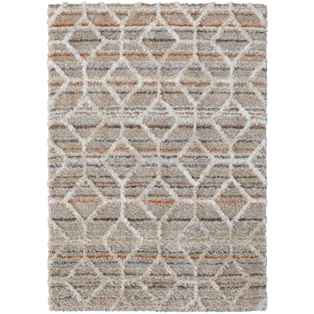 power loom stain resistant area rug in brown beige and grey rectangular design on wooden flooring