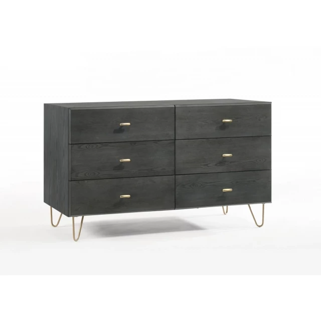 Stylish manufactured wood six drawer double dresser for bedroom storage