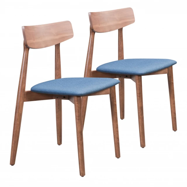 Rubberwood King Louis back dining chairs in natural wood and electric blue color