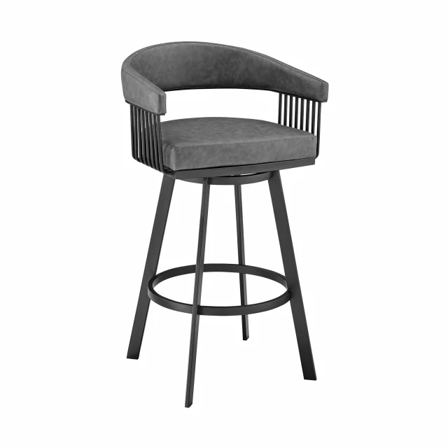 Low back counter height bar chair with armrests and wood finish in outdoor setting