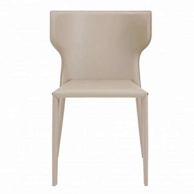 Faux leather beige stacking chairs with wood accents and comfortable design for outdoor use