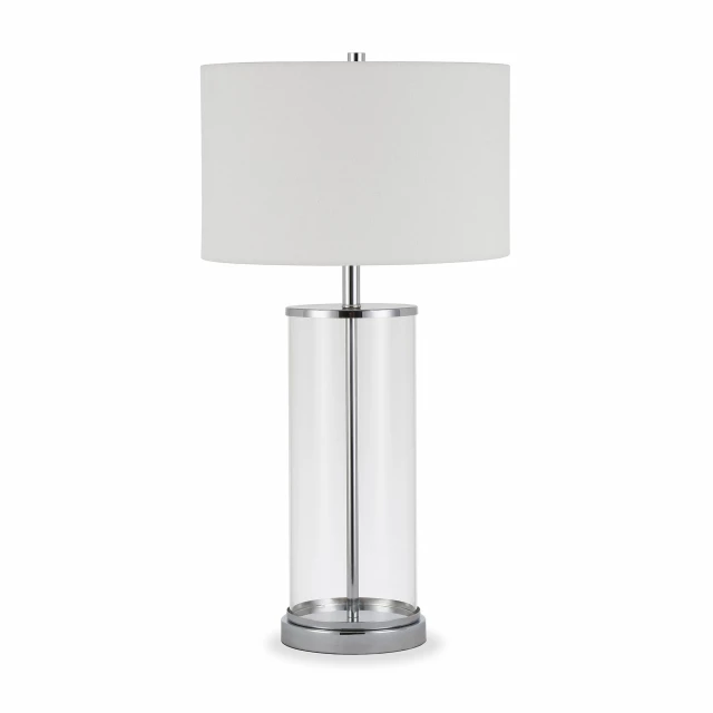 glass table lamp with white drum shade for home decor