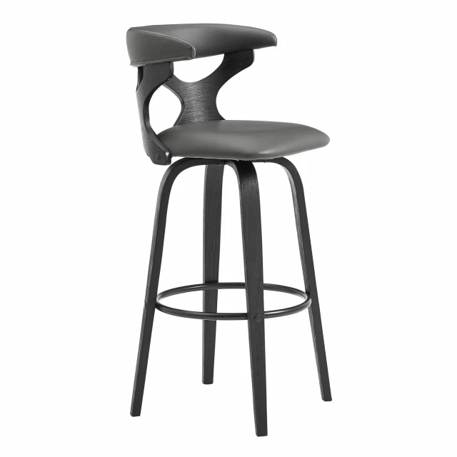 Iron swivel bar height chair with metal wood and plastic elements offering comfort