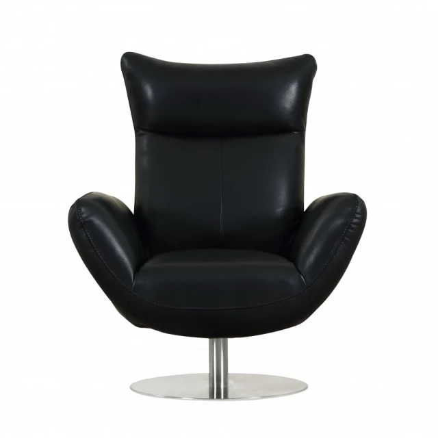 Black contemporary leather lounge chair with armrests for comfort in modern furniture design